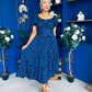 Blaine Detailed Bardot Midi Dress Polka Navy