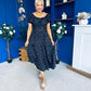 Blaine Detailed Bardot Midi Dress Polka Black