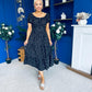 Blaine Detailed Bardot Midi Dress Polka Black
