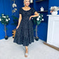 Blaine Detailed Bardot Midi Dress Polka Black
