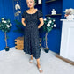 Blaine Detailed Bardot Midi Dress Polka Black