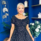Blaine Detailed Bardot Midi Dress Polka Black