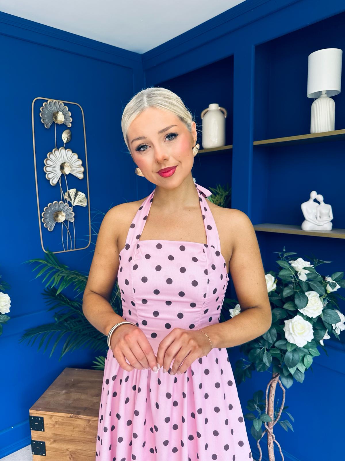 Adison Halterneck Midi Dress Coco Polka Pink