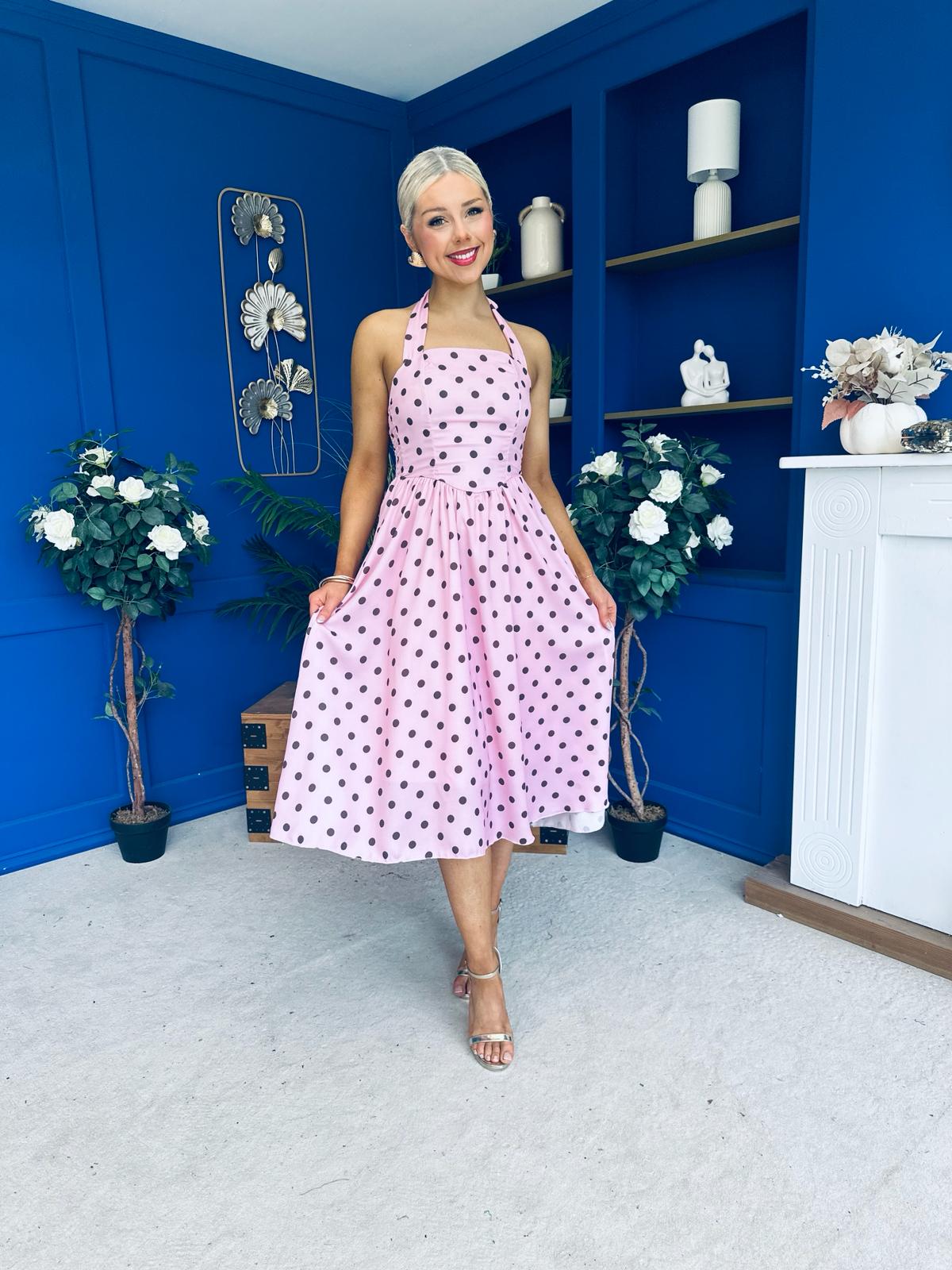 Adison Halterneck Midi Dress Coco Polka Pink