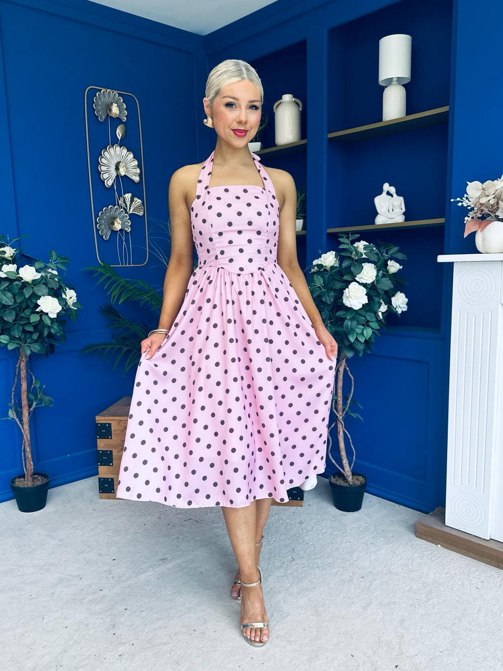 Adison Halterneck Midi Dress Coco Polka Pink