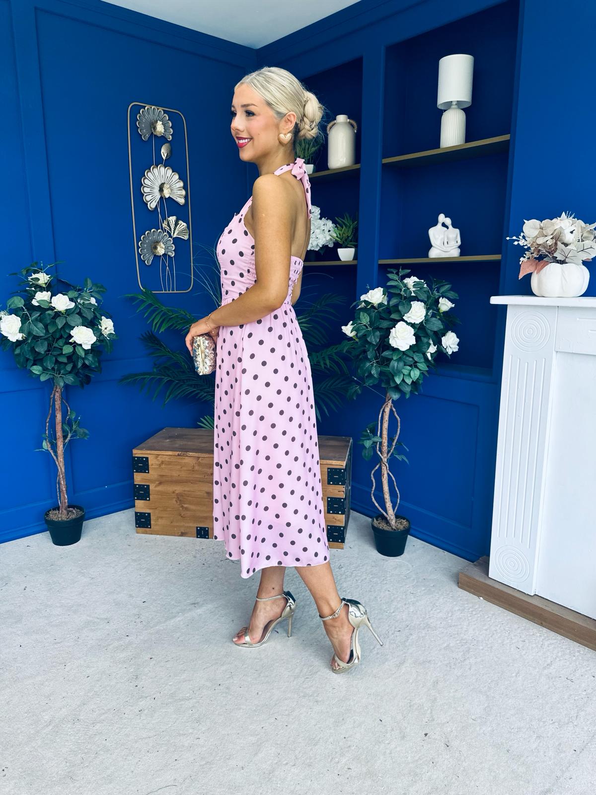 Adison Halterneck Midi Dress Coco Polka Pink