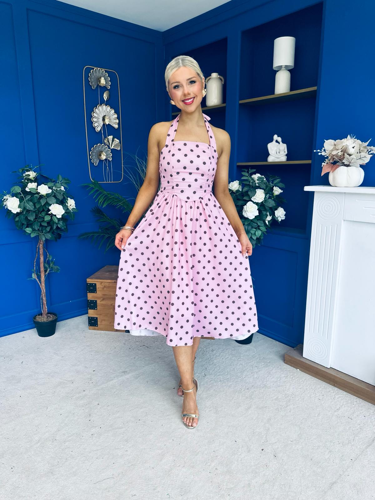 Adison Halterneck Midi Dress Coco Polka Pink