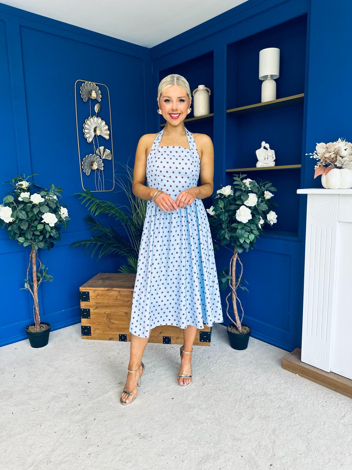 Adison Halterneck Midi Dress Coco Polka Blue