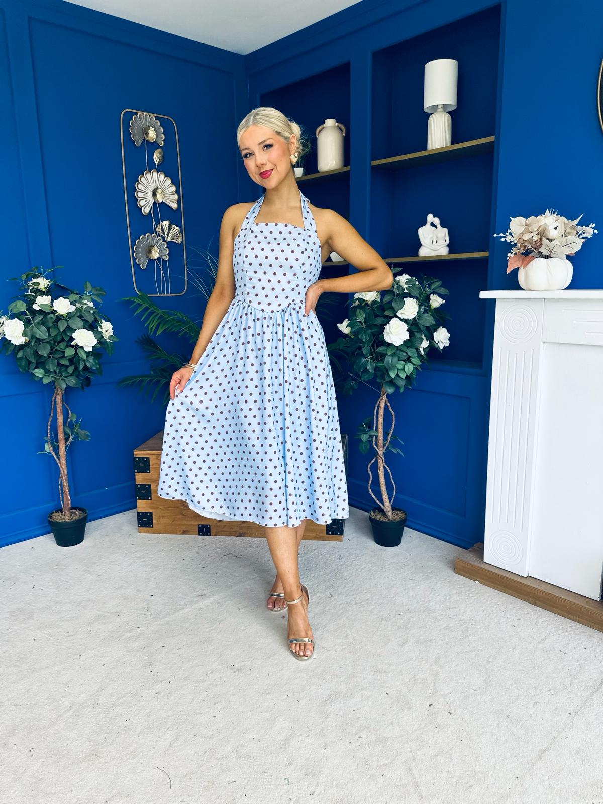 Adison Halterneck Midi Dress Coco Polka Blue