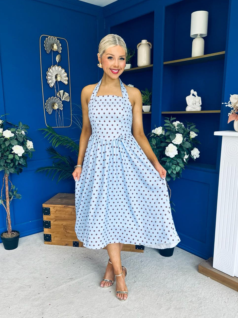Adison Halterneck Midi Dress Coco Polka Blue