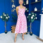 Adison Halterneck Midi Dress Red Polka Pink