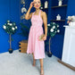 Adison Halterneck Midi Dress Coral Polka Peach