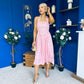 Adison Halterneck Midi Dress Coral Polka Peach