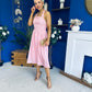 Adison Halterneck Midi Dress Coral Polka Peach