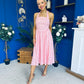 Adison Halterneck Midi Dress Coral Polka Peach