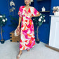 Suzan Banded Midi Dress Printed Coral