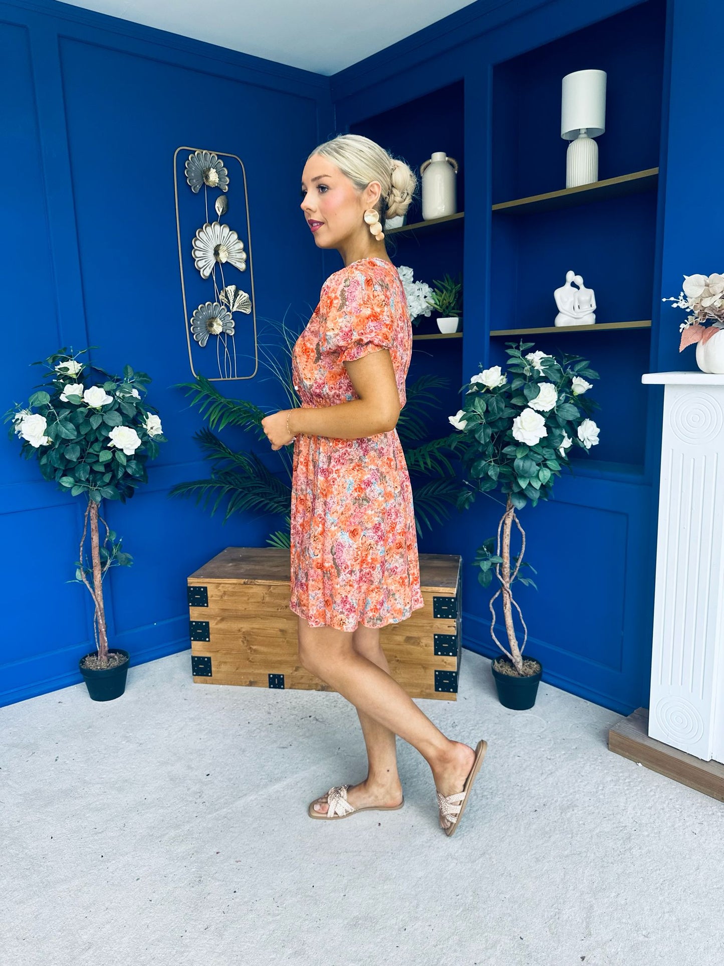 Laura Button Detail Mini Dress Floral Amber