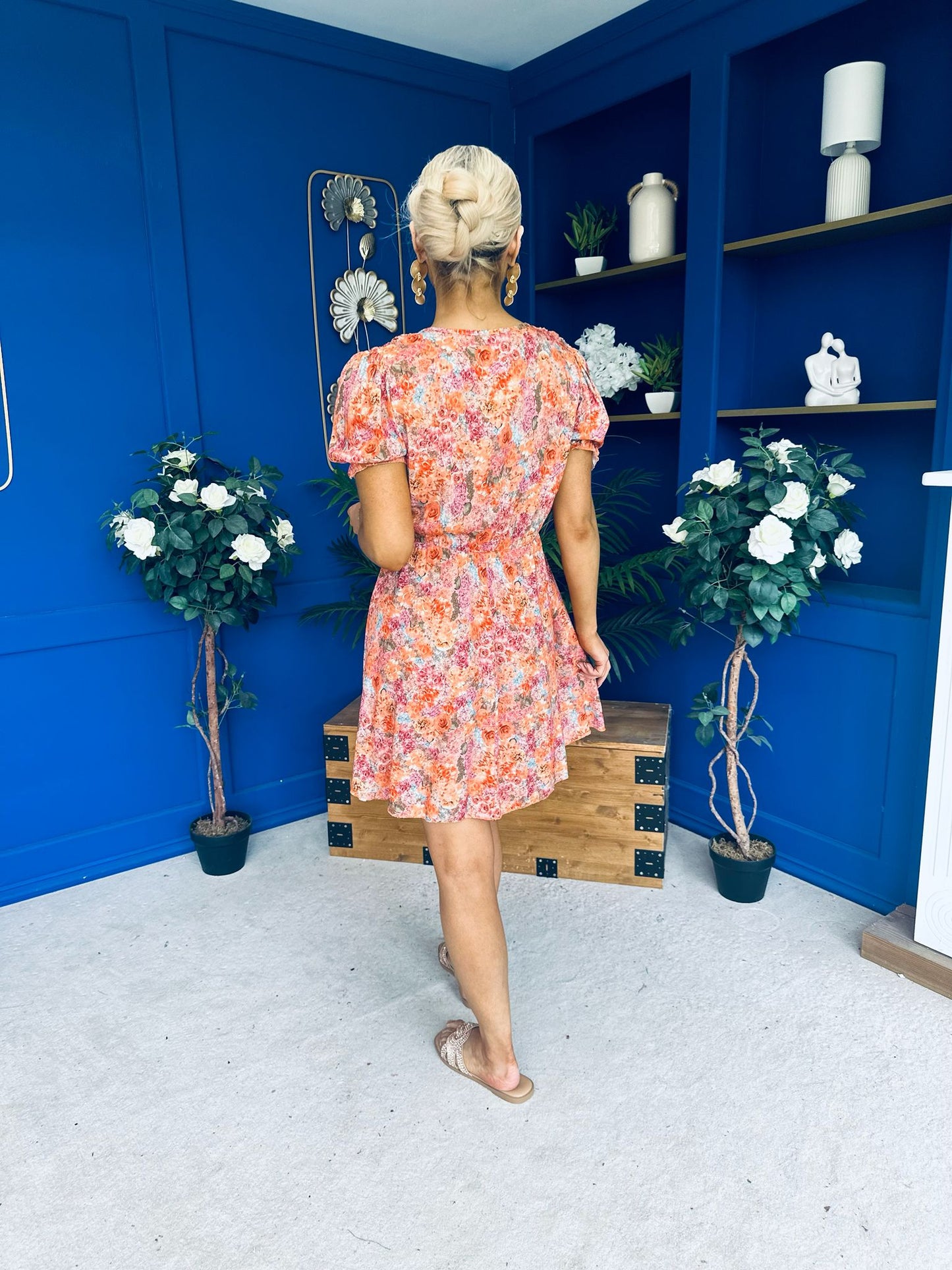 Laura Button Detail Mini Dress Floral Amber