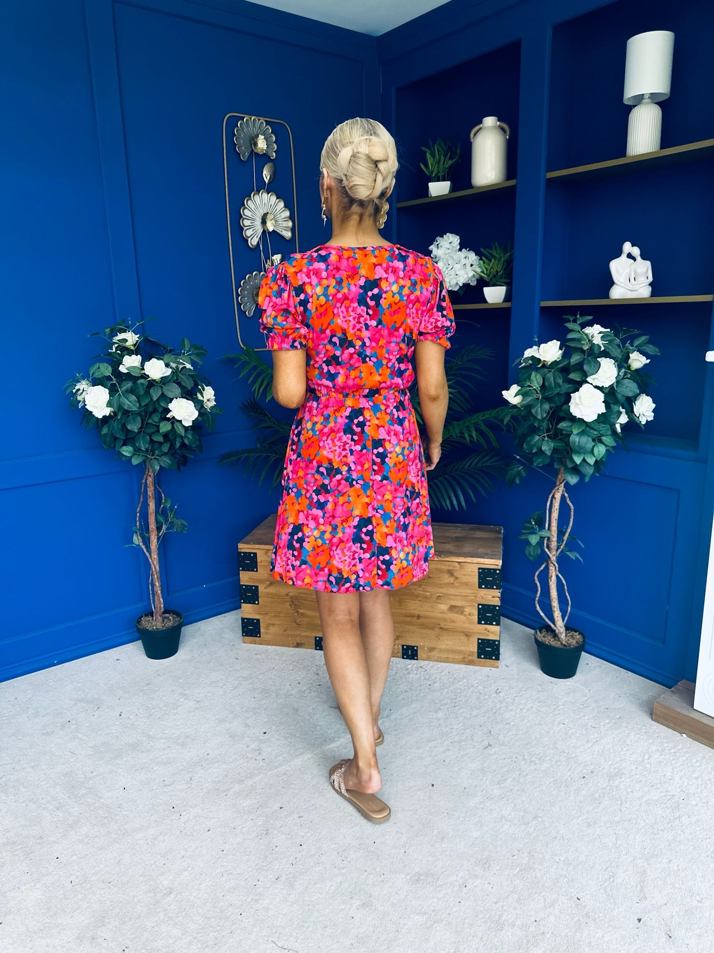 Laura Button Detail Mini Dress Floral Multi