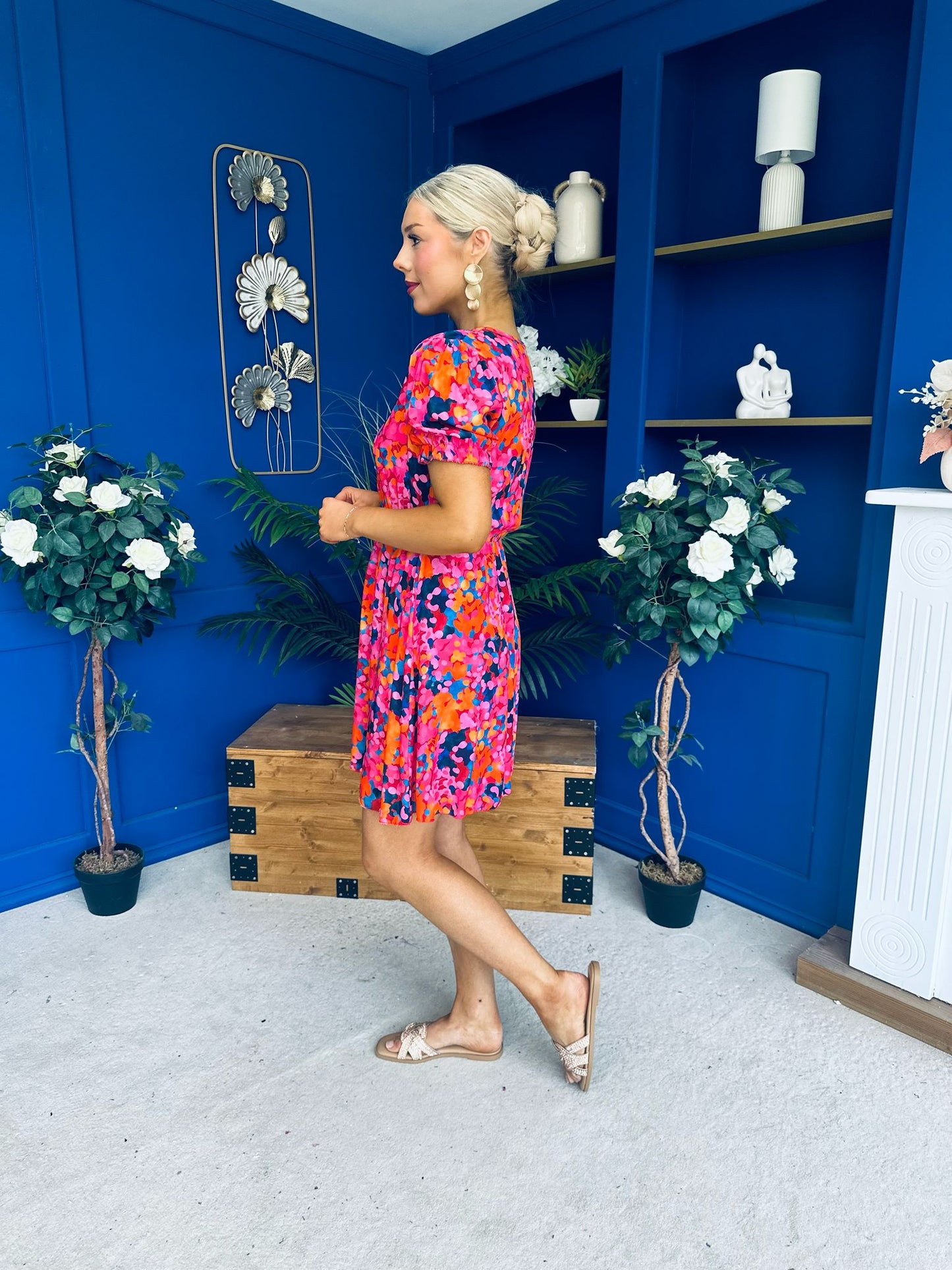 Laura Button Detail Mini Dress Floral Multi