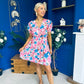 Laura Button Detail Mini Dress Floral Blue