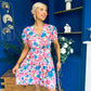 Laura Button Detail Mini Dress Floral Blue