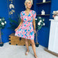 Laura Button Detail Mini Dress Floral Blue