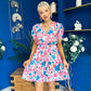 Laura Button Detail Mini Dress Floral Blue