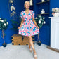 Laura Button Detail Mini Dress Floral Blue