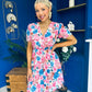 Laura Button Detail Mini Dress Floral Blue