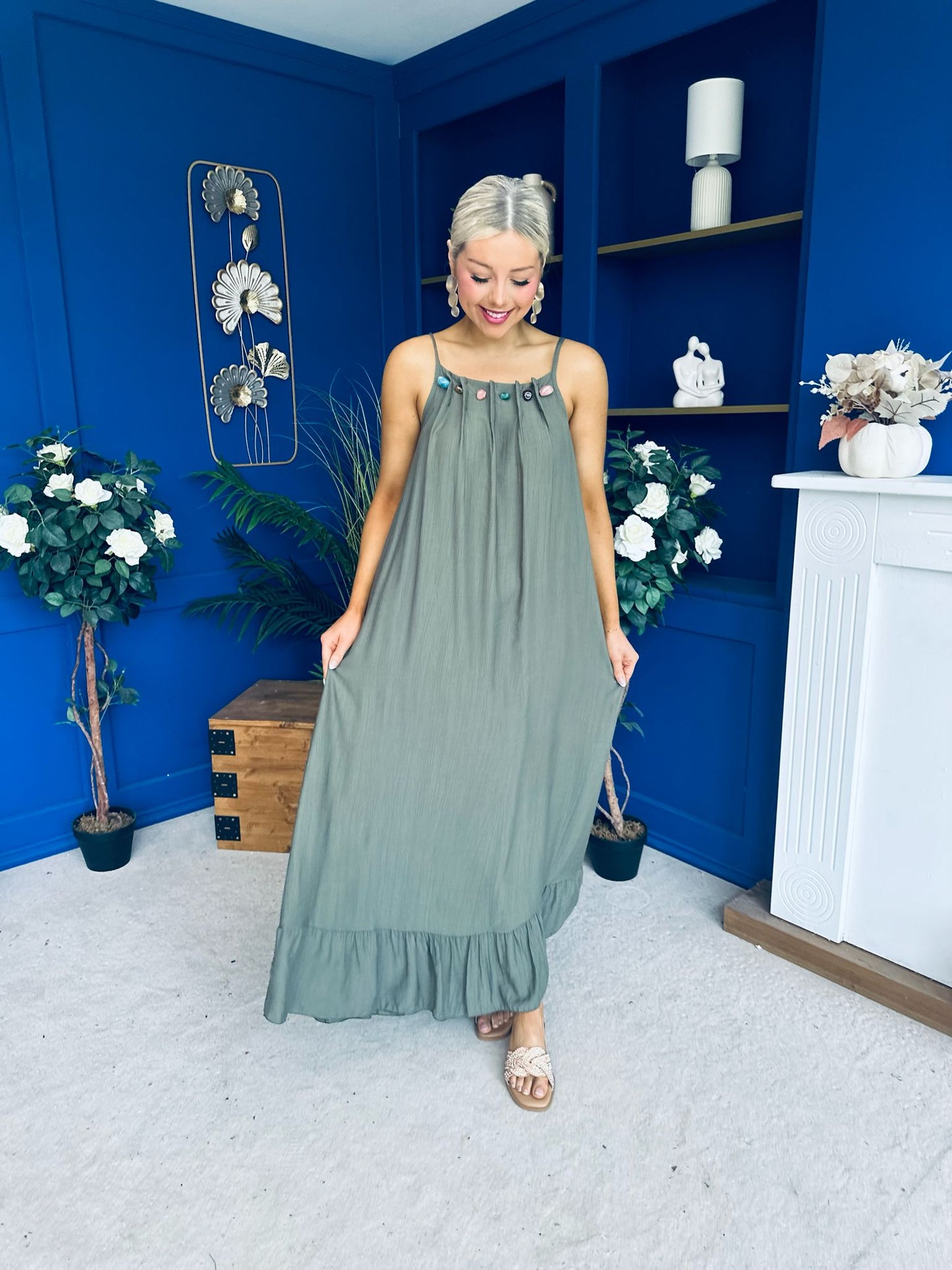 Ashley Beaded Para Maxi Dress Dress Khaki