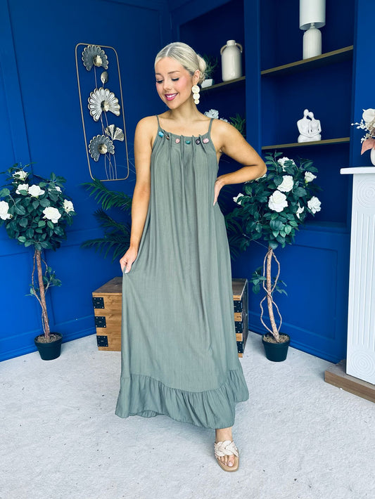 Ashley Beaded Para Maxi Dress Dress Khaki