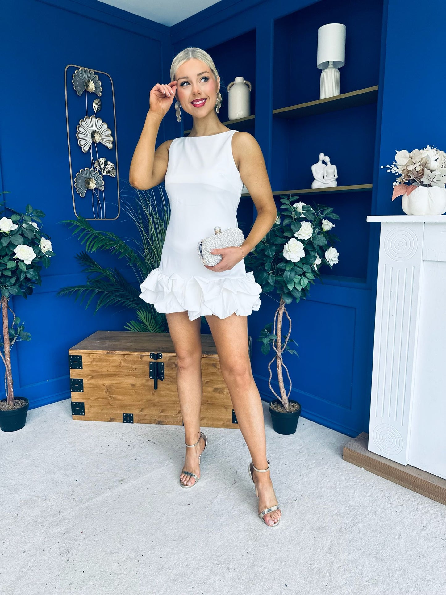 Anastasia Hem Detail Mini Dress White