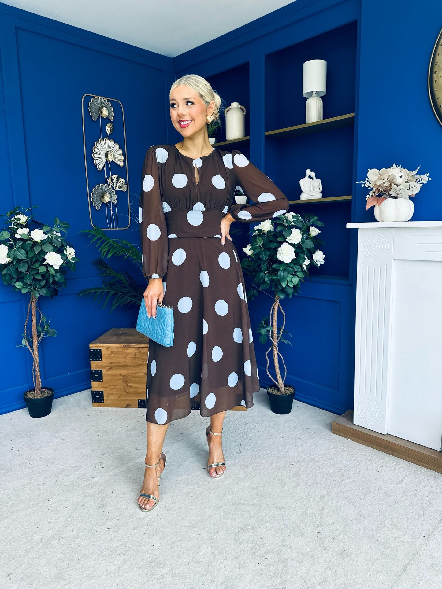 Lucy Detailed Midi Dress Blue Polka Coco