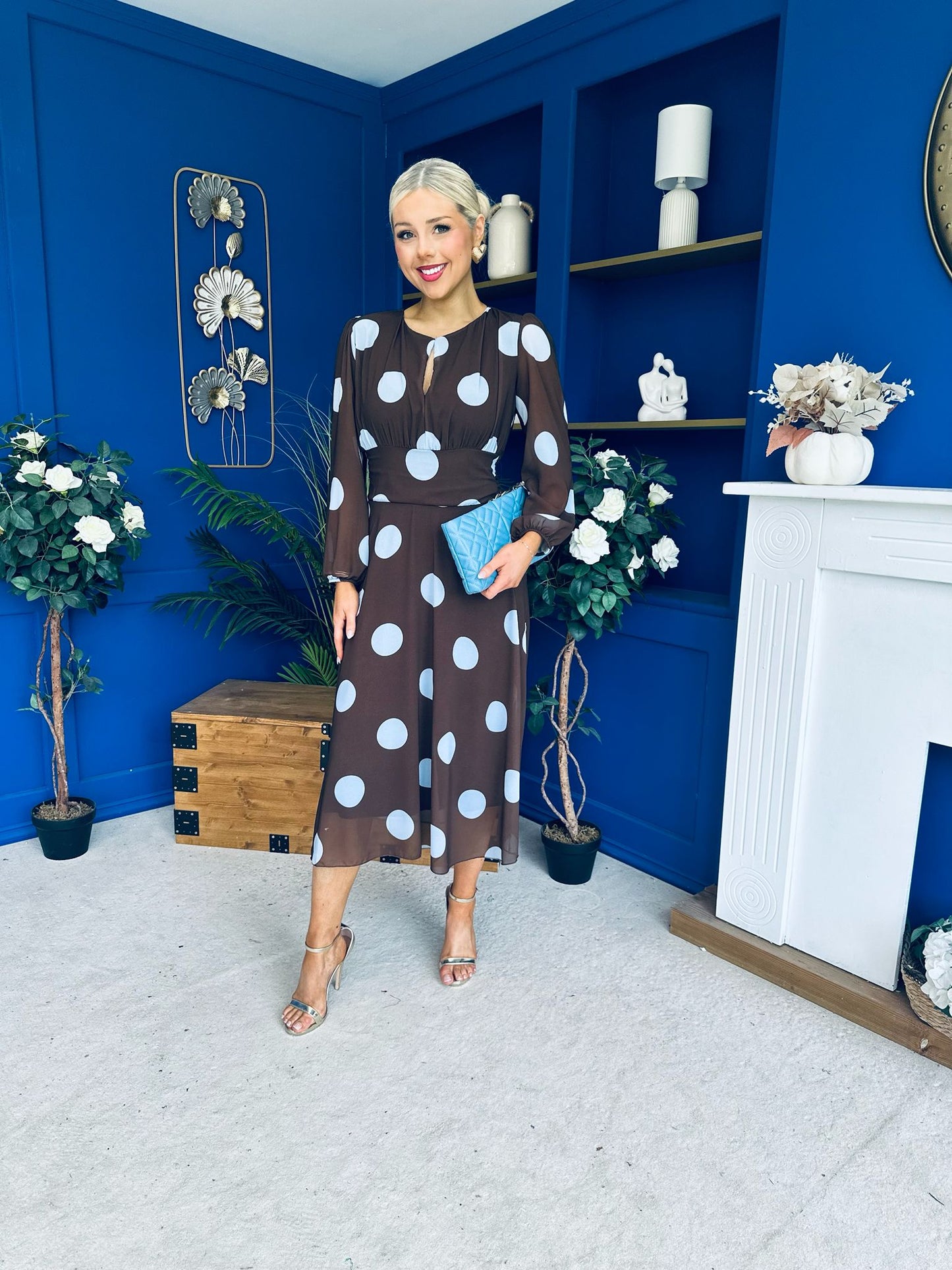 Lucy Detailed Midi Dress Blue Polka Coco