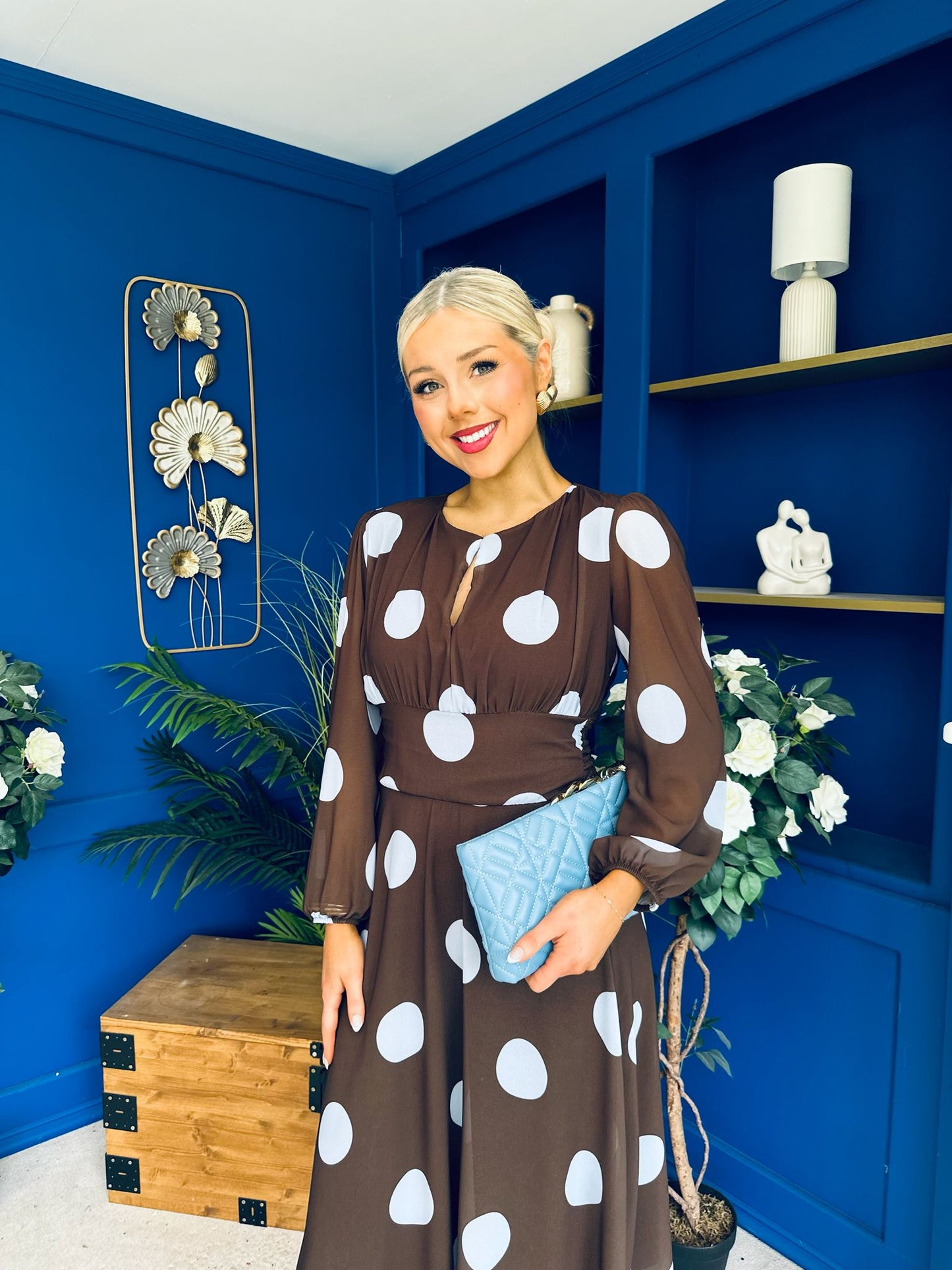 Lucy Detailed Midi Dress Blue Polka Coco