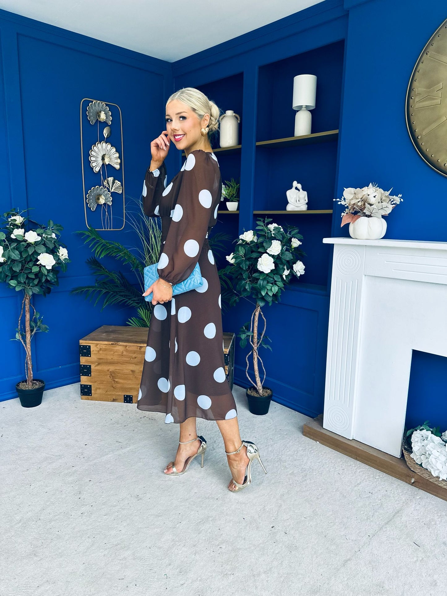 Lucy Detailed Midi Dress Blue Polka Coco