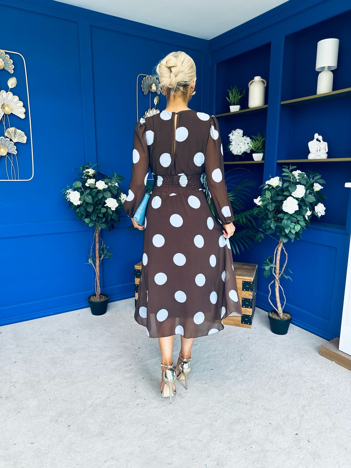 Lucy Detailed Midi Dress Blue Polka Coco