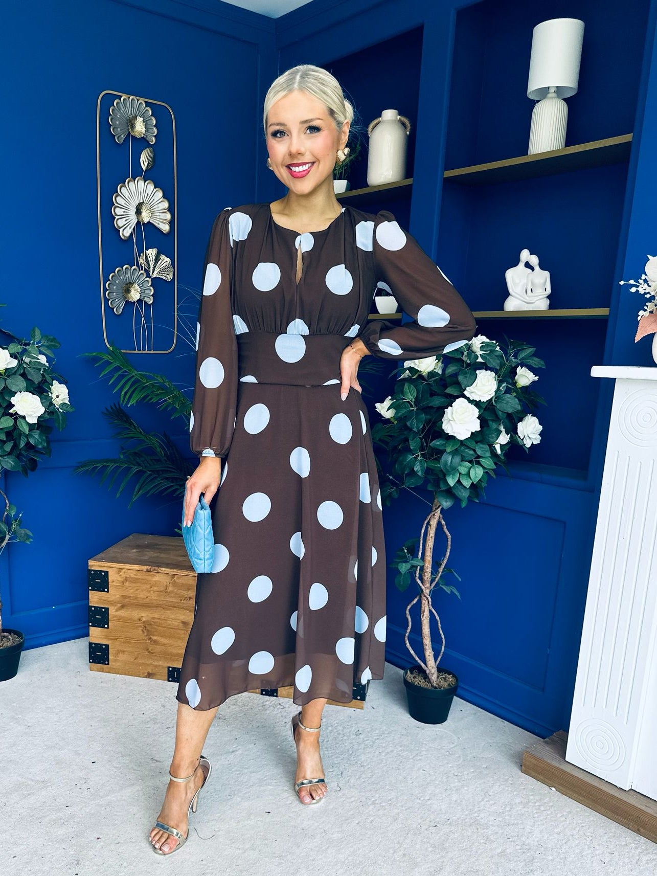 Lucy Detailed Midi Dress Blue Polka Coco