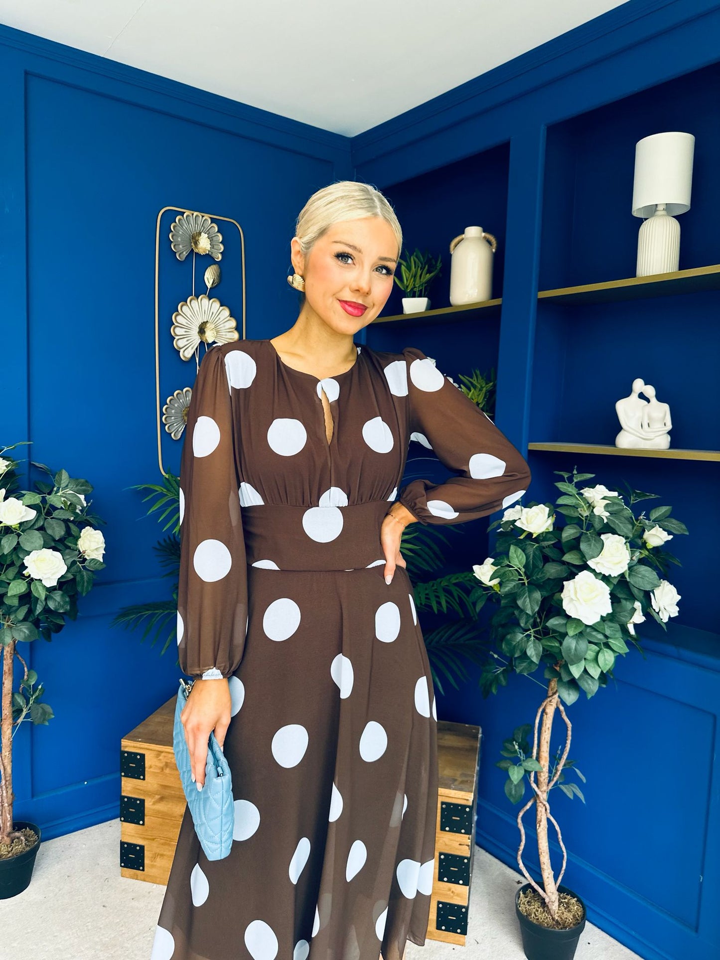 Lucy Detailed Midi Dress Blue Polka Coco