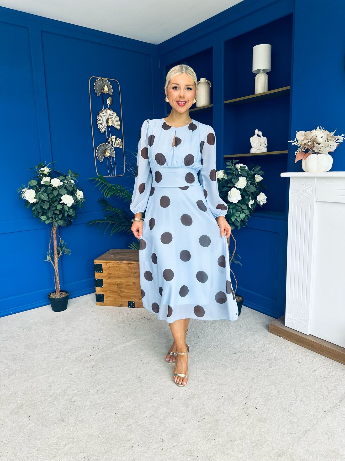 Lucy Detailed Midi Dress Coco Polka Sky Blue