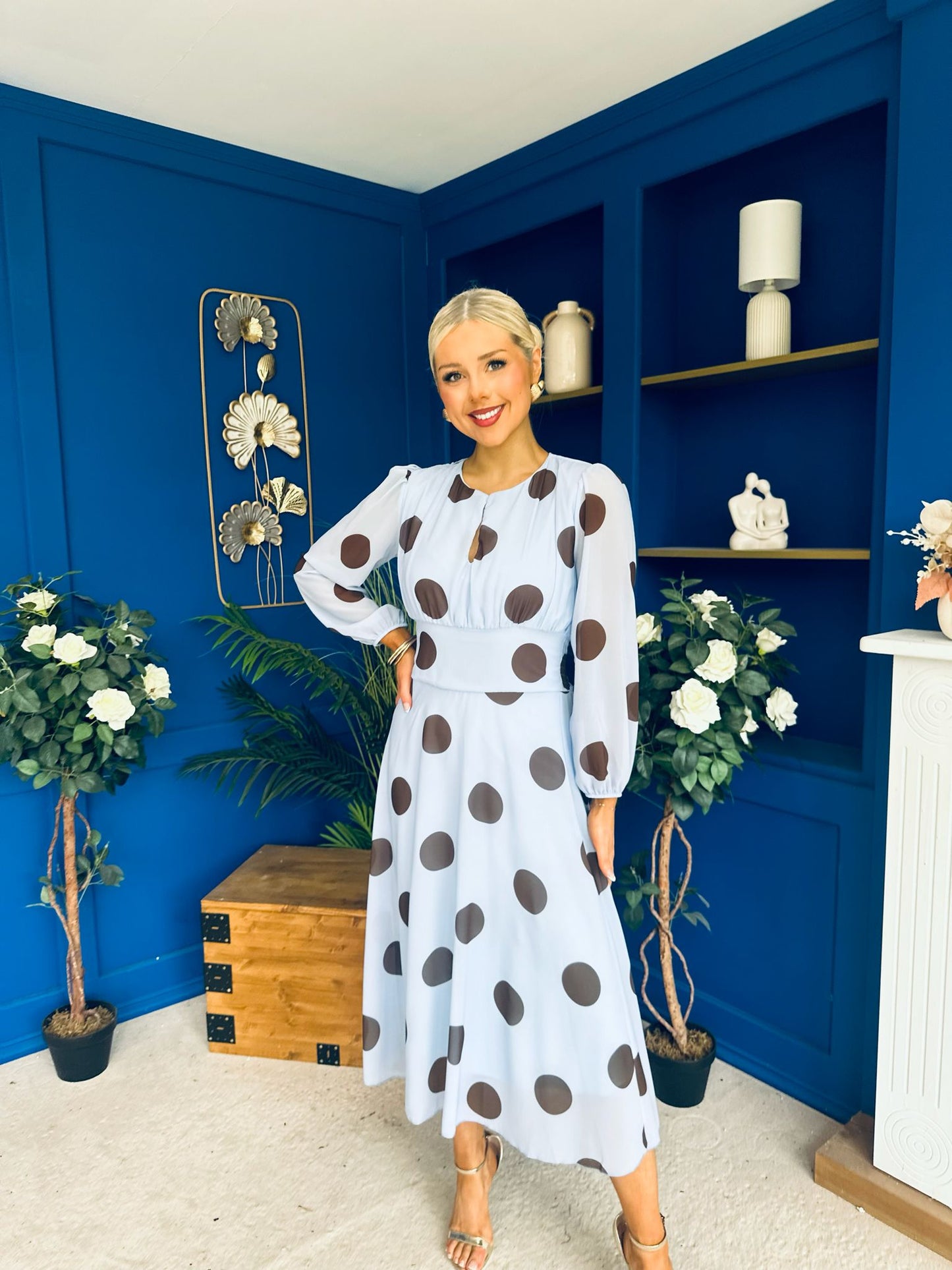 Lucy Detailed Midi Dress Coco Polka Sky Blue