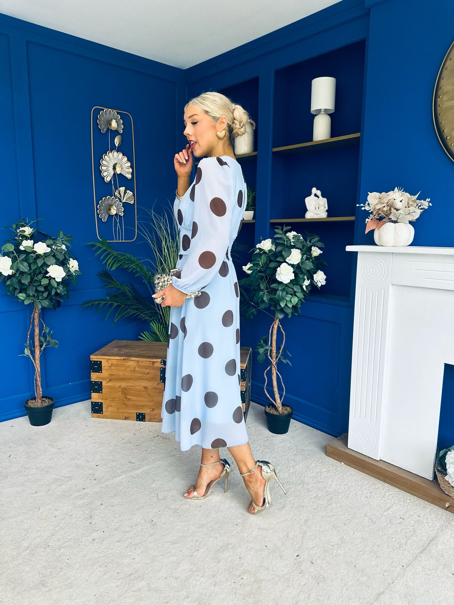 Lucy Detailed Midi Dress Coco Polka Sky Blue