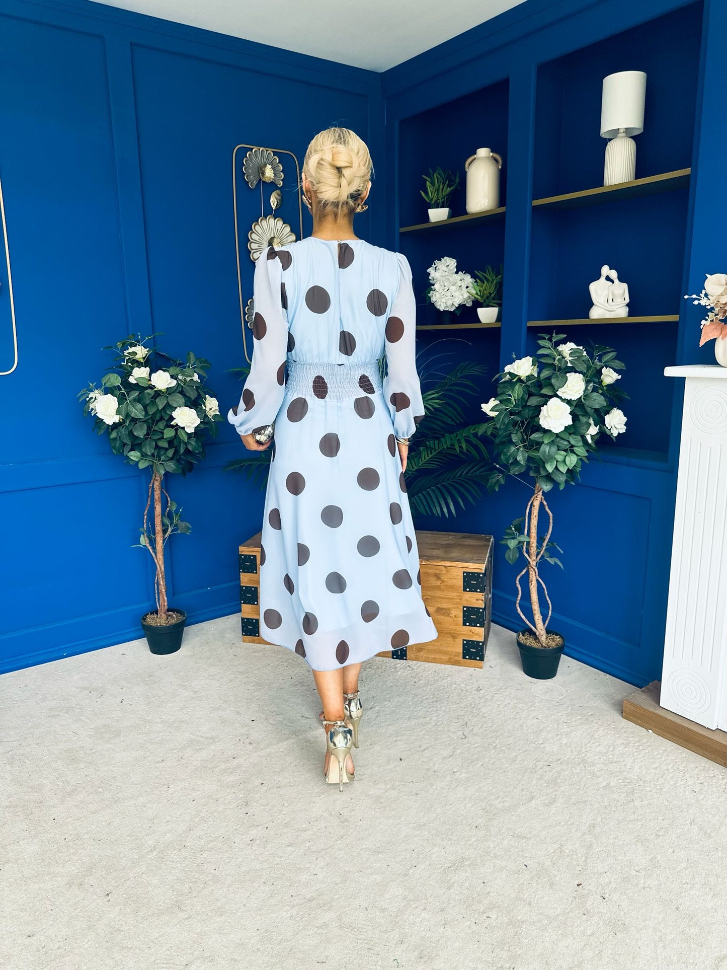 Lucy Detailed Midi Dress Coco Polka Sky Blue