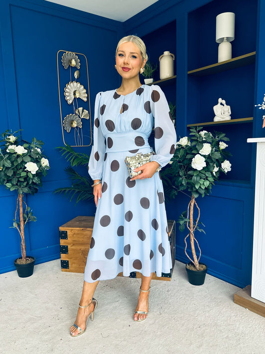 Lucy Detailed Midi Dress Coco Polka Sky Blue