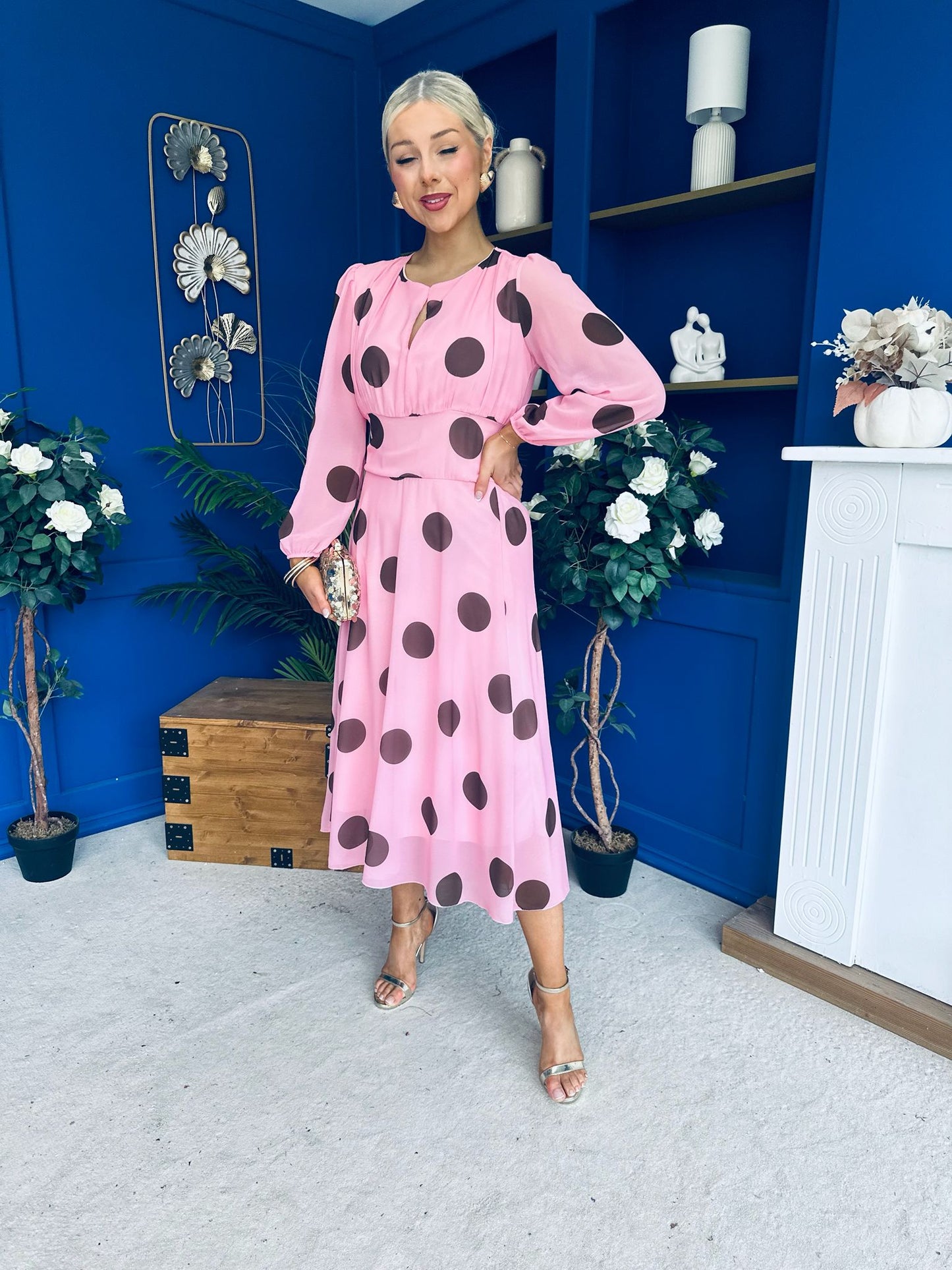 Lucy Detailed Midi Dress Coco Polka Pink
