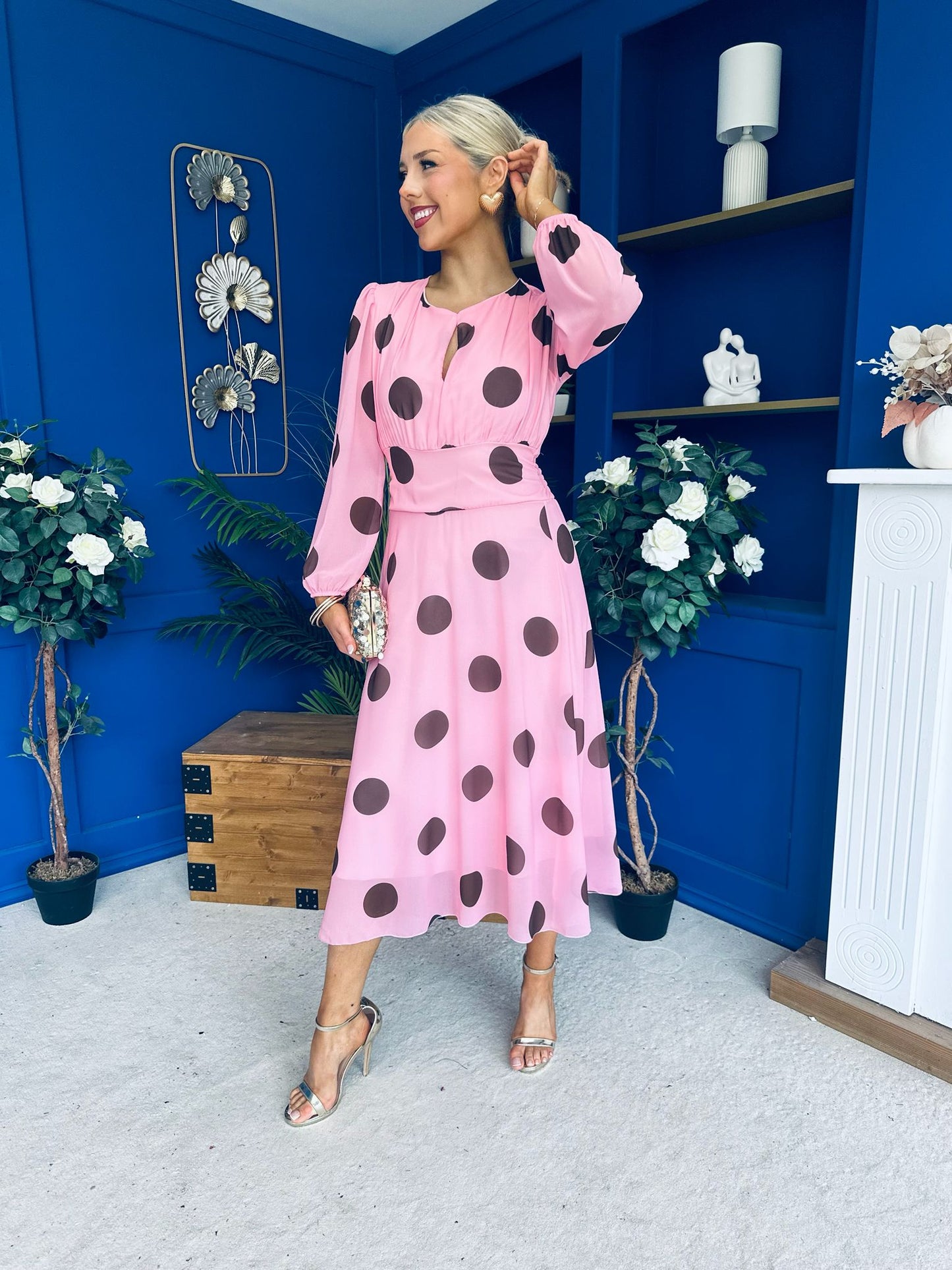 Lucy Detailed Midi Dress Coco Polka Pink