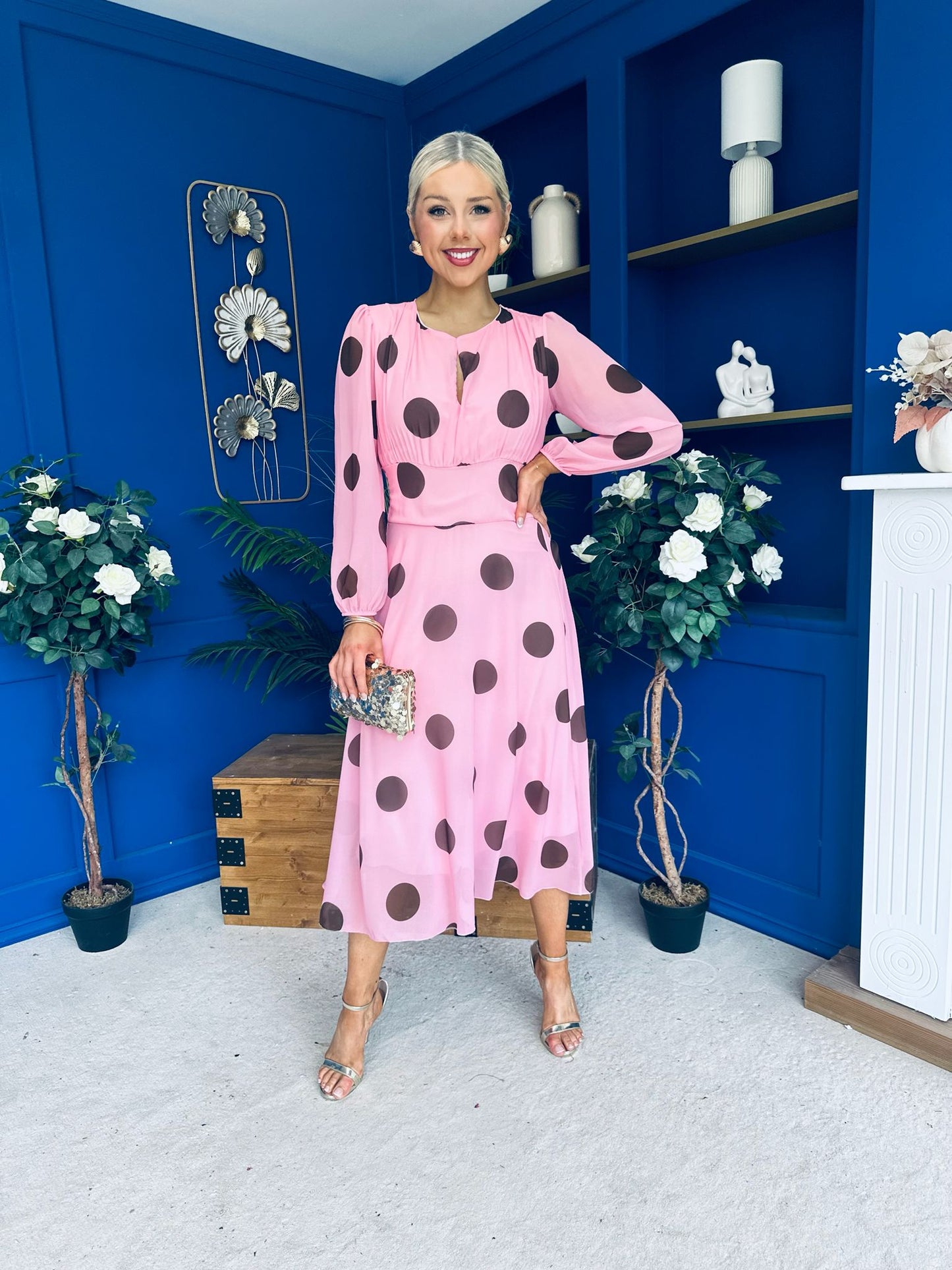 Lucy Detailed Midi Dress Coco Polka Pink