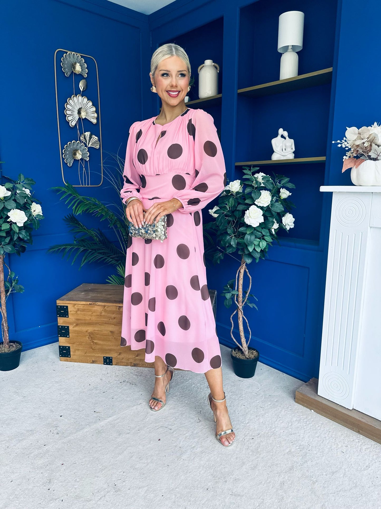 Lucy Detailed Midi Dress Coco Polka Pink