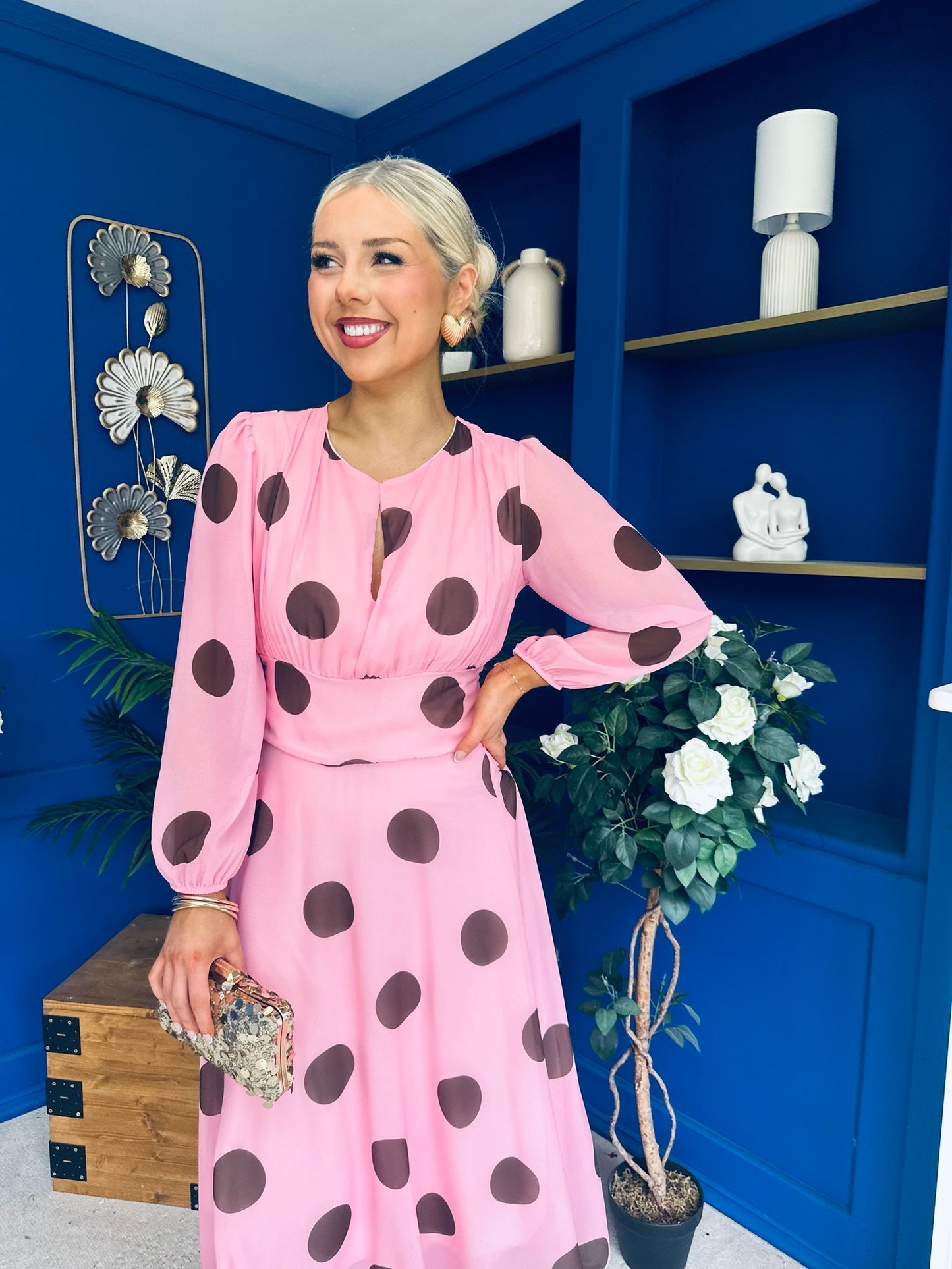 Lucy Detailed Midi Dress Coco Polka Pink
